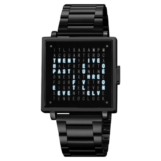SKMEI Multi-function Letter Display Dial Square Men Electronic Watch, Color: Black Steel Band by SKMEI
