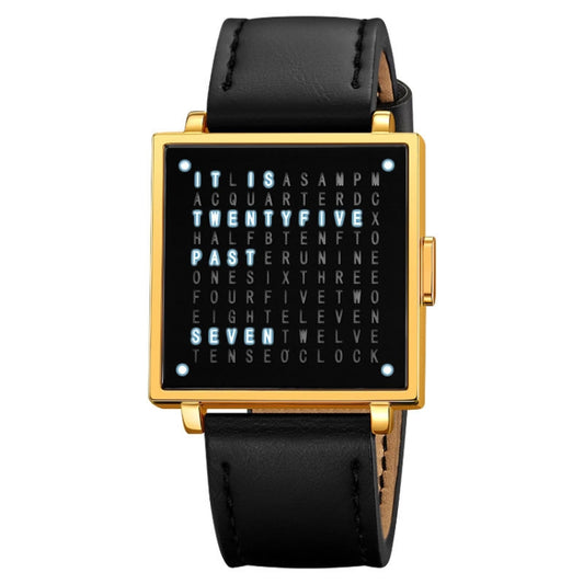 SKMEI Multi-function Letter Display Dial Square Men Electronic Watch, Color: Gold Leather Band by SKMEI