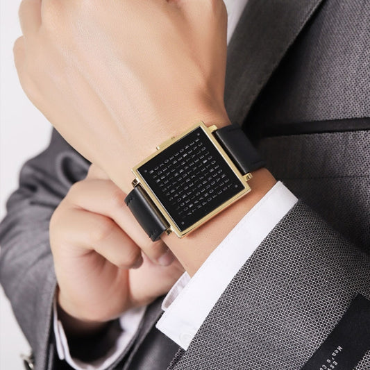 SKMEI Multi-function Letter Display Dial Square Men Electronic Watch, Color: Gold Leather Band by SKMEI