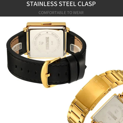 SKMEI Multi-function Letter Display Dial Square Men Electronic Watch, Color: Gold Steel Band by SKMEI