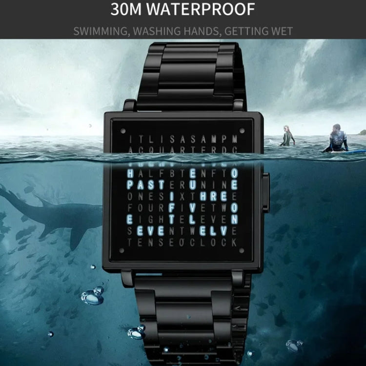 SKMEI Multi-function Letter Display Dial Square Men Electronic Watch, Color: Silver Steel Band by SKMEI