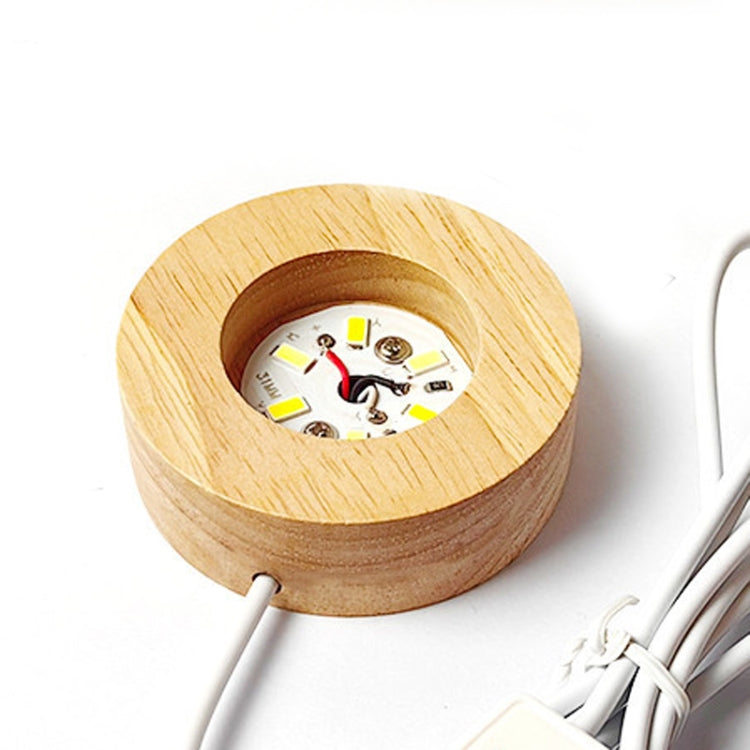 LED Light Solid Wood Luminous Base for Resin Art Acrylic Glass Lights Round 6x2cm(Three-color Light) by bashfashion