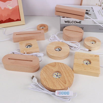 LED Light Solid Wood Luminous Base for Resin Art Acrylic Glass Lights Round 10x2cm(Warm Light) by bashfashion