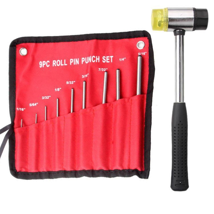 9-in-1 Heavy Duty Roll Pin Punch Set Round Punch Removal Tools, Spec: with Hammer by bashfashion