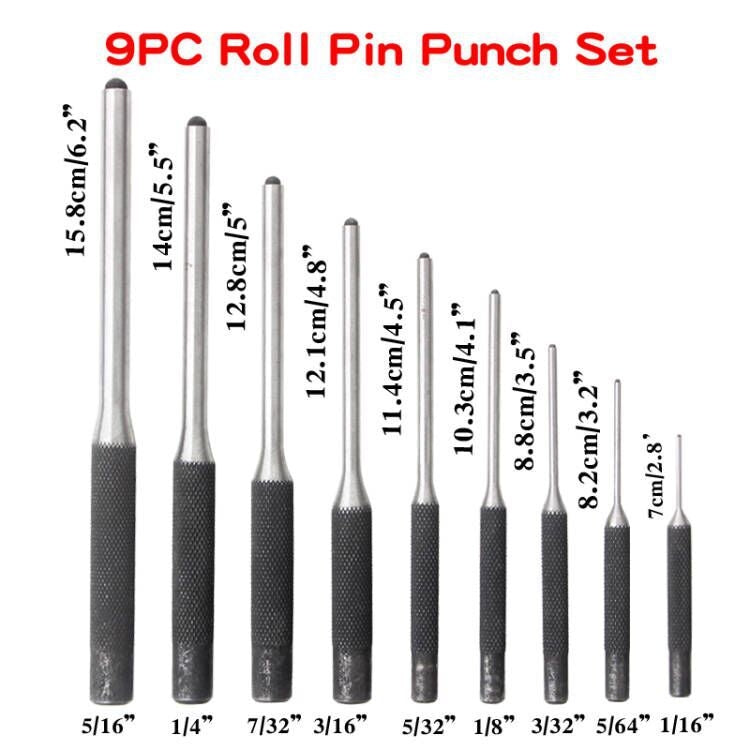 9-in-1 Heavy Duty Roll Pin Punch Set Round Punch Removal Tools, Spec: with Hammer by bashfashion