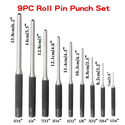 9-in-1 Heavy Duty Roll Pin Punch Set Round Punch Removal Tools, Spec: with Hammer by bashfashion