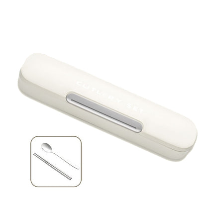 Portable Spoon Chopsticks Cutlery Set with Storage Box For Students, Office Workers and Camping(White) by bashfashion