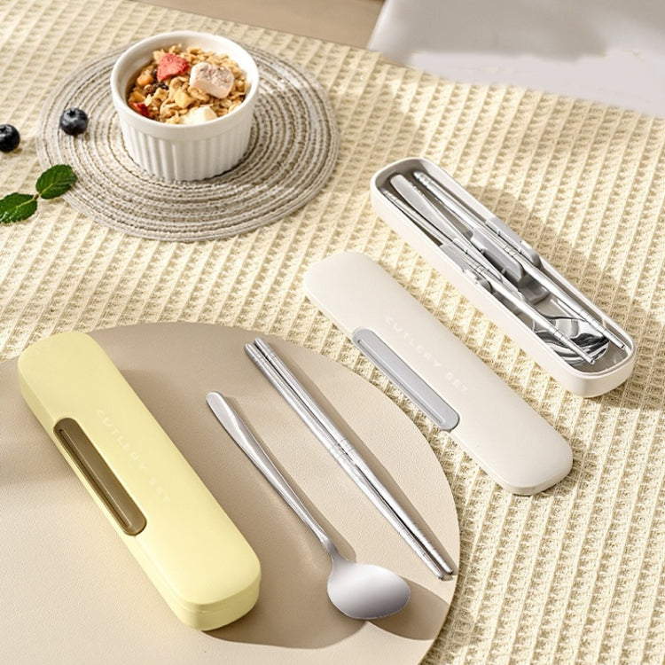 Portable Spoon Chopsticks Cutlery Set with Storage Box For Students, Office Workers and Camping(Cream) by bashfashion