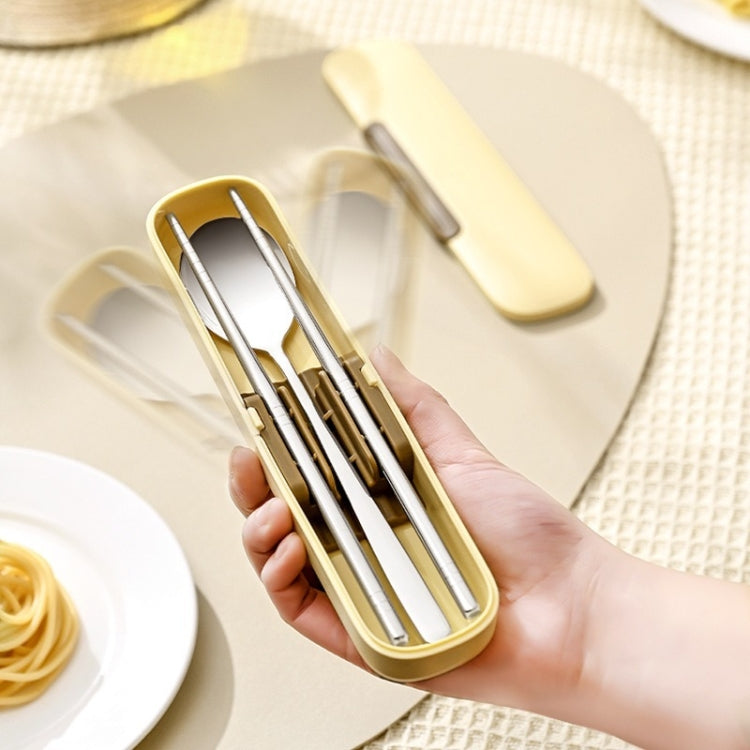 Portable Spoon Chopsticks Cutlery Set with Storage Box For Students, Office Workers and Camping(Cream) by bashfashion