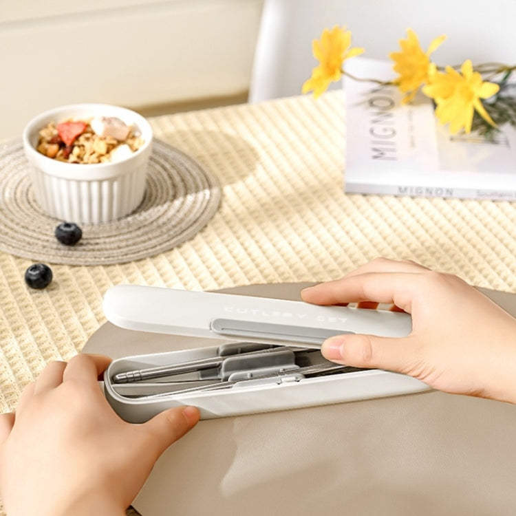 Portable Spoon Chopsticks Cutlery Set with Storage Box For Students, Office Workers and Camping(Cream) by bashfashion