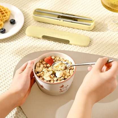 Portable Spoon Chopsticks Cutlery Set with Storage Box For Students, Office Workers and Camping(Cream) by bashfashion