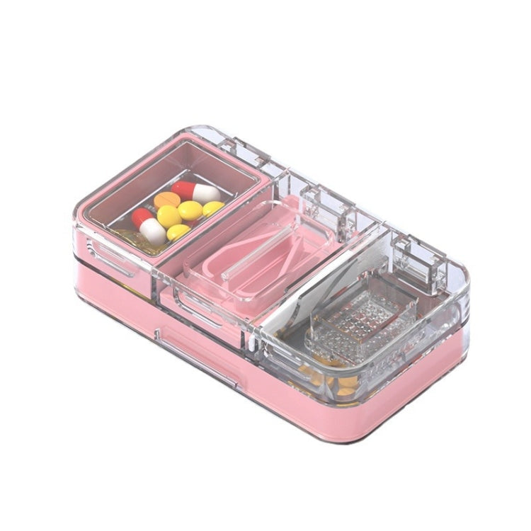 3 In 1 Double-layer Cutting and Grinding Medicine Box Travel Pill Organizer Case(Pink) by bashfashion