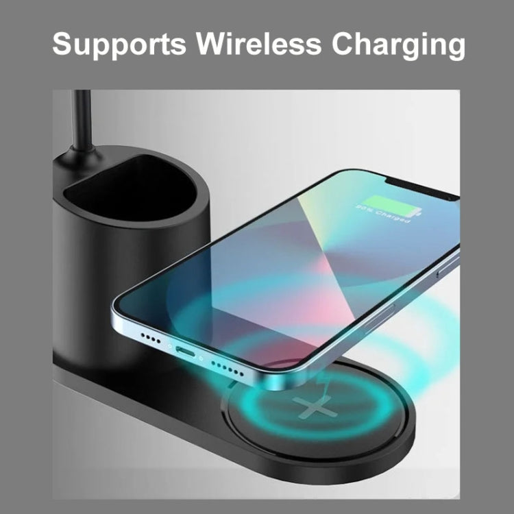 HT-513 3-in-1 15W Wireless Phone Charging Desktop Pen Holder Table Lamp(Black) by bashfashion