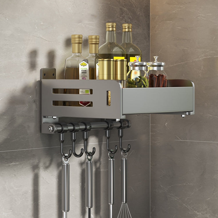 Wall Mounted Kitchen Spice Rack Carbon Steel Bathroom Storage Shelf Towel Rack 20cm With Hooks by bashfashion