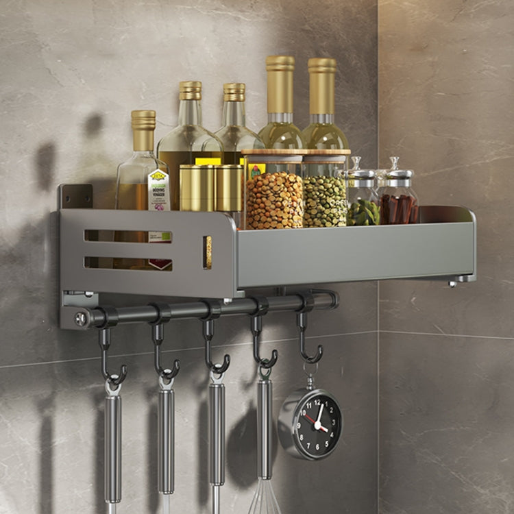 Wall Mounted Kitchen Spice Rack Carbon Steel Bathroom Storage Shelf Towel Rack 30cm With Hooks by bashfashion