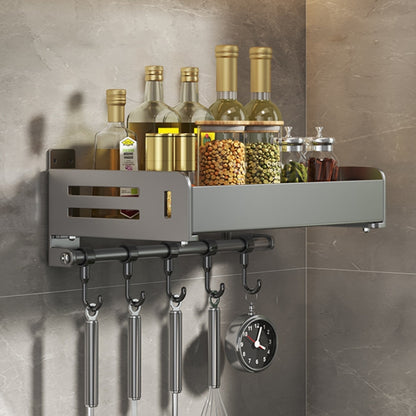 Wall Mounted Kitchen Spice Rack Carbon Steel Bathroom Storage Shelf Towel Rack 30cm With Hooks by bashfashion