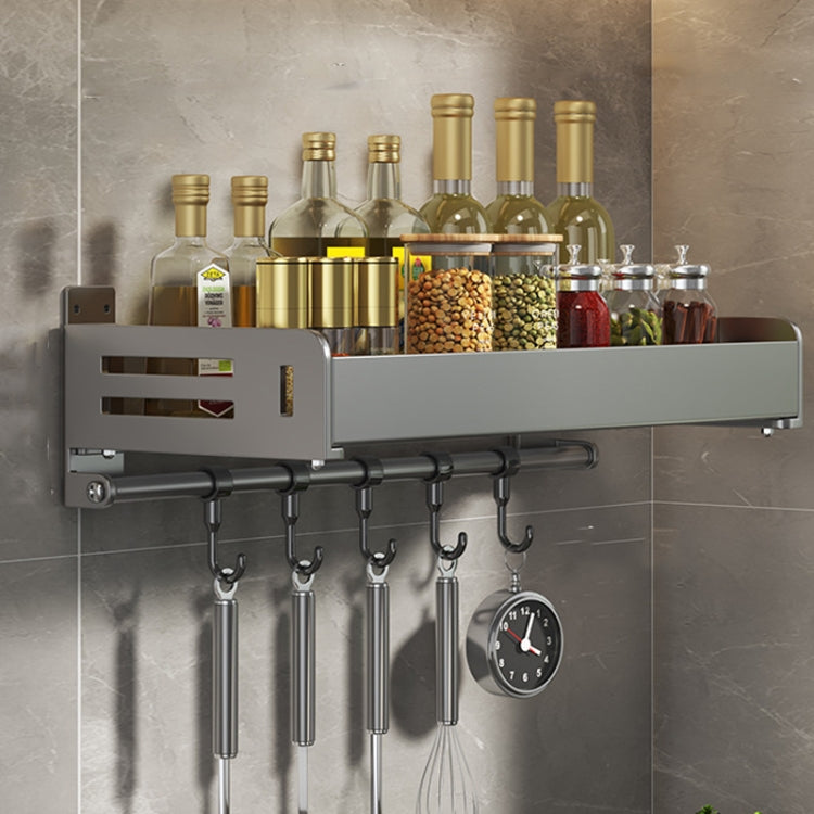 Wall Mounted Kitchen Spice Rack Carbon Steel Bathroom Storage Shelf Towel Rack 40cm With Hooks by bashfashion