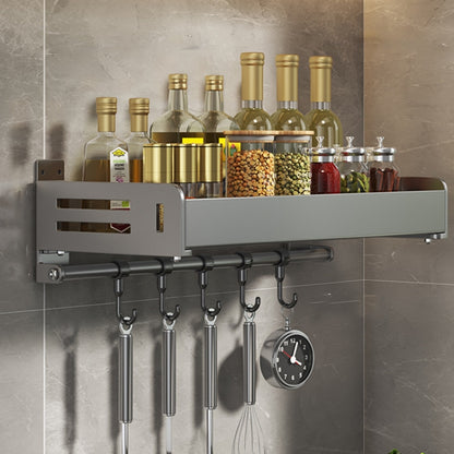 Wall Mounted Kitchen Spice Rack Carbon Steel Bathroom Storage Shelf Towel Rack 40cm With Hooks by bashfashion