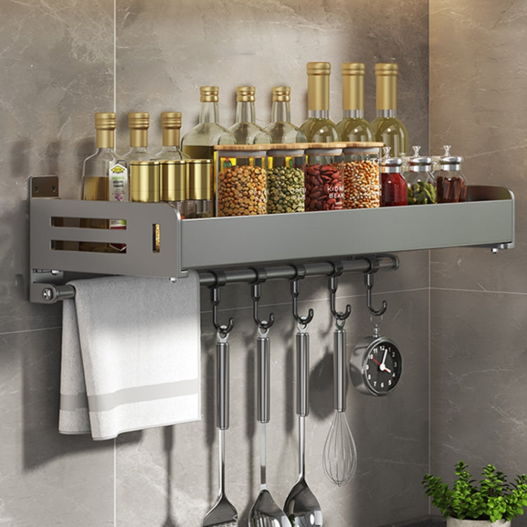 Wall Mounted Kitchen Spice Rack Carbon Steel Bathroom Storage Shelf Towel Rack 50cm With Hooks by bashfashion