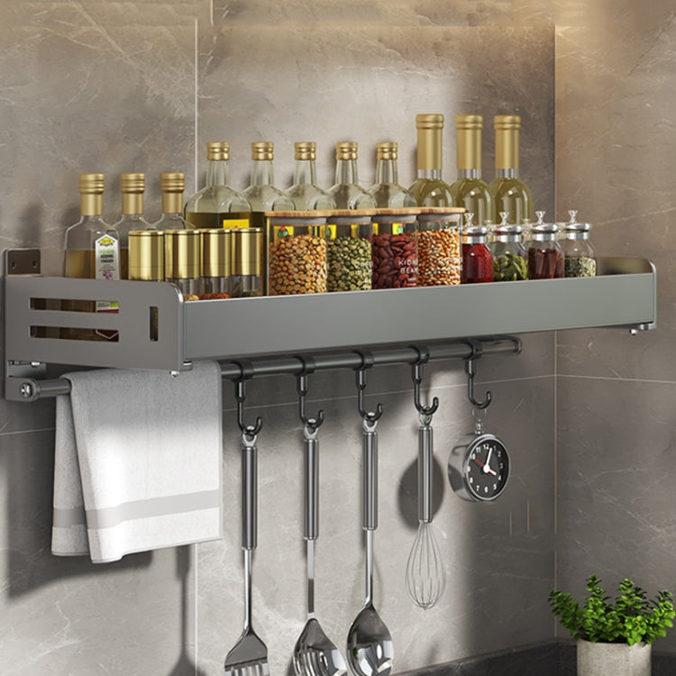 Wall Mounted Kitchen Spice Rack Carbon Steel Bathroom Storage Shelf Towel Rack 60cm With Hooks by bashfashion