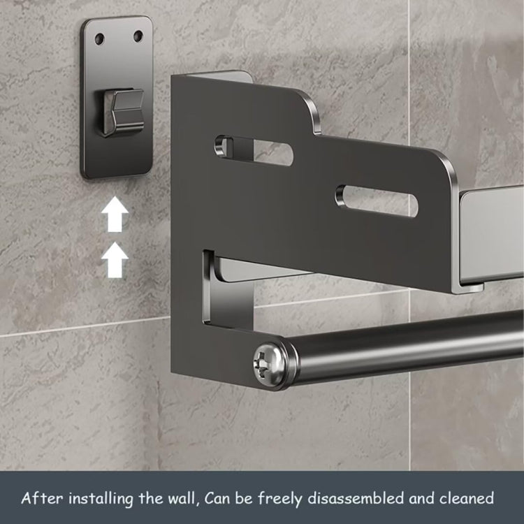 Wall Mounted Kitchen Spice Rack Carbon Steel Bathroom Storage Shelf Towel Rack 50cm With Hooks by bashfashion