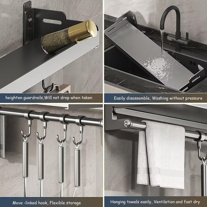Wall Mounted Kitchen Spice Rack Carbon Steel Bathroom Storage Shelf Towel Rack 30cm With Hooks by bashfashion