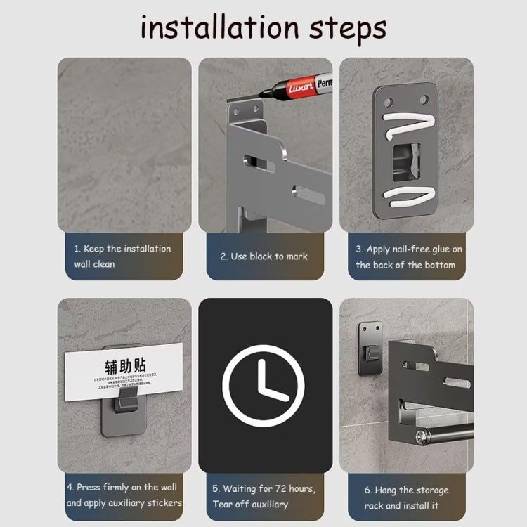 Wall Mounted Kitchen Spice Rack Carbon Steel Bathroom Storage Shelf Towel Rack 20cm With Hooks by bashfashion