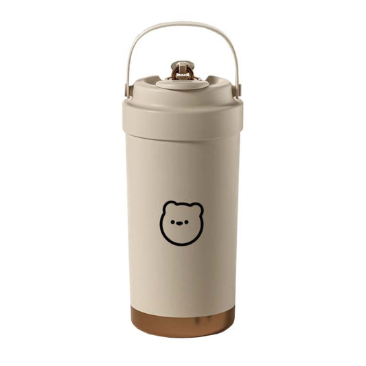 500ml 316 Stainless Steel Insulated Mug Portable Carry-On Dual Drink Coffee Cup With Straw(Coffee Color) by bashfashion