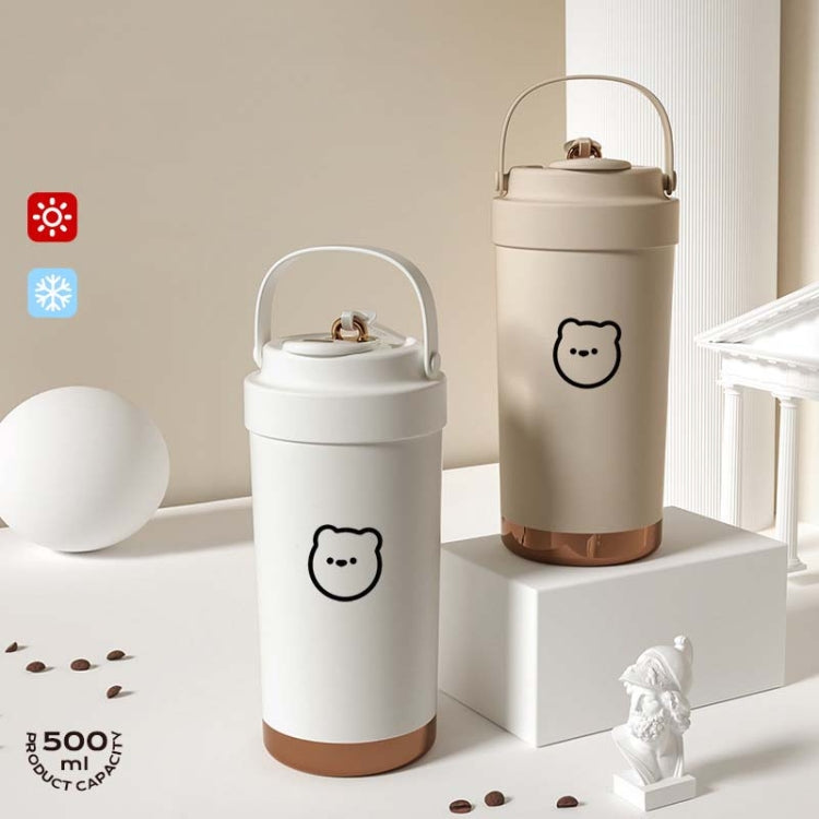 500ml 316 Stainless Steel Insulated Mug Portable Carry-On Dual Drink Coffee Cup With Straw(Coffee Color) by bashfashion