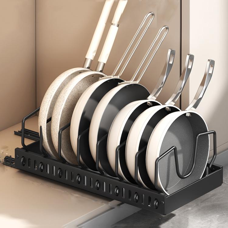 Kitchen Pull-Out Rack Pots And Pans Organizer Cabinet Countertop Dish Tray 42cm With Baffle Black by bashfashion