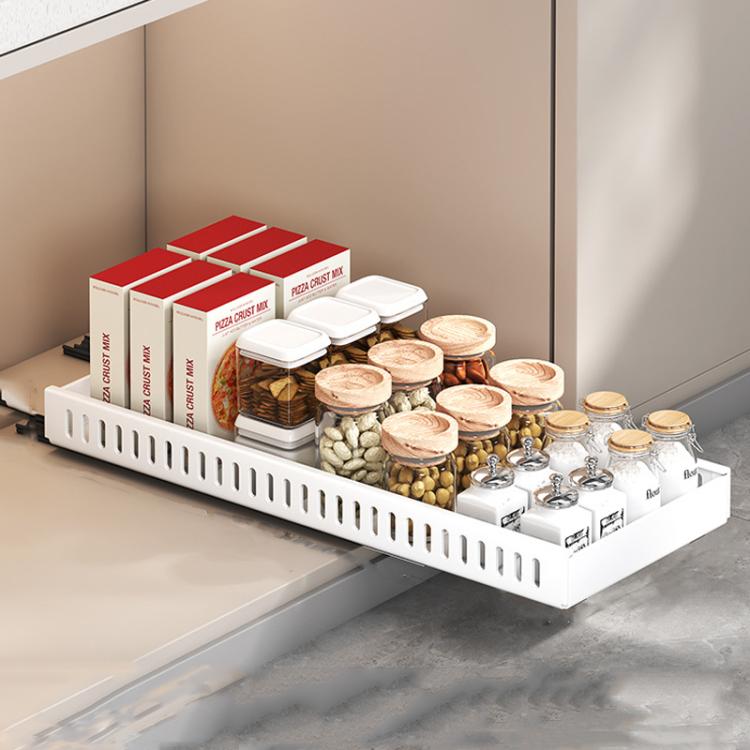 Kitchen Pull-Out Rack Pots And Pans Organizer Cabinet Countertop Dish Tray 52cm White by bashfashion