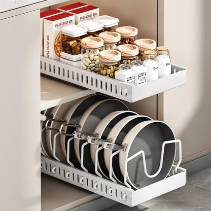 Kitchen Pull-Out Rack Pots And Pans Organizer Cabinet Countertop Dish Tray 42cm Black by bashfashion