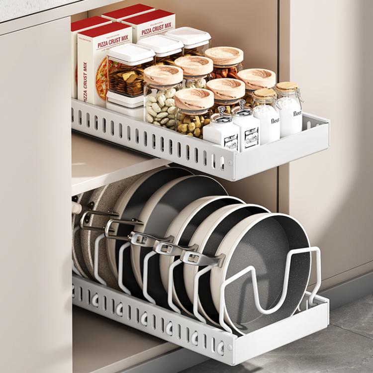 Kitchen Pull-Out Rack Pots And Pans Organizer Cabinet Countertop Dish Tray 52cm White by bashfashion