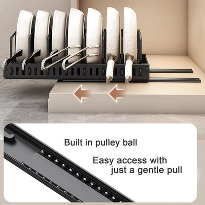 Kitchen Pull-Out Rack Pots And Pans Organizer Cabinet Countertop Dish Tray 42cm With Baffle Black by bashfashion