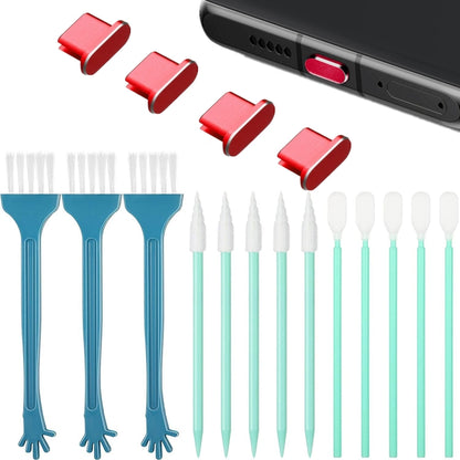 Metal Dust Plug Cleaning Kit For TYPE-C Interface Mobile Phones(Red) by bashfashion