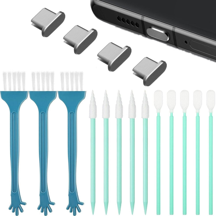 Metal Dust Plug Cleaning Kit For TYPE-C Interface Mobile Phones(Gray) by bashfashion
