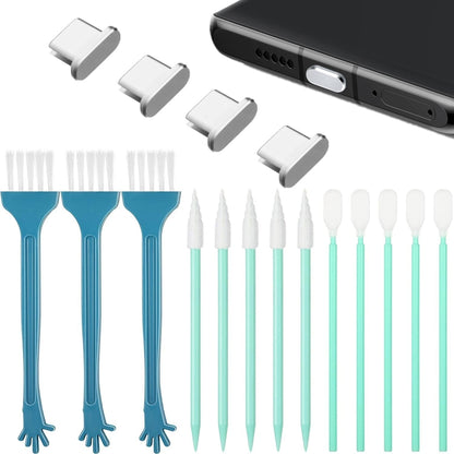 Metal Dust Plug Cleaning Kit For TYPE-C Interface Mobile Phones(Silver) by bashfashion