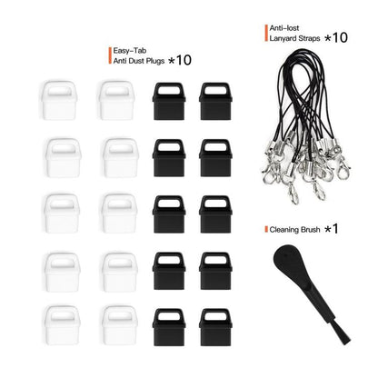 USB-C Charging Port Phone Dust Plug Lanyard Cleaning Brush Set(Black) by bashfashion
