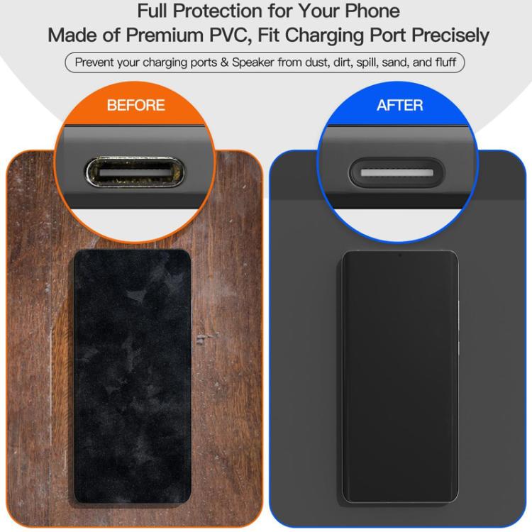 USB-C Charging Port Phone Dust Plug Lanyard Cleaning Brush Set(Black) by bashfashion
