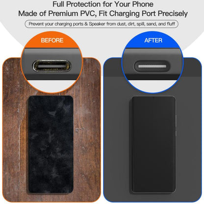 USB-C Charging Port Phone Dust Plug Lanyard Cleaning Brush Set(Black) by bashfashion