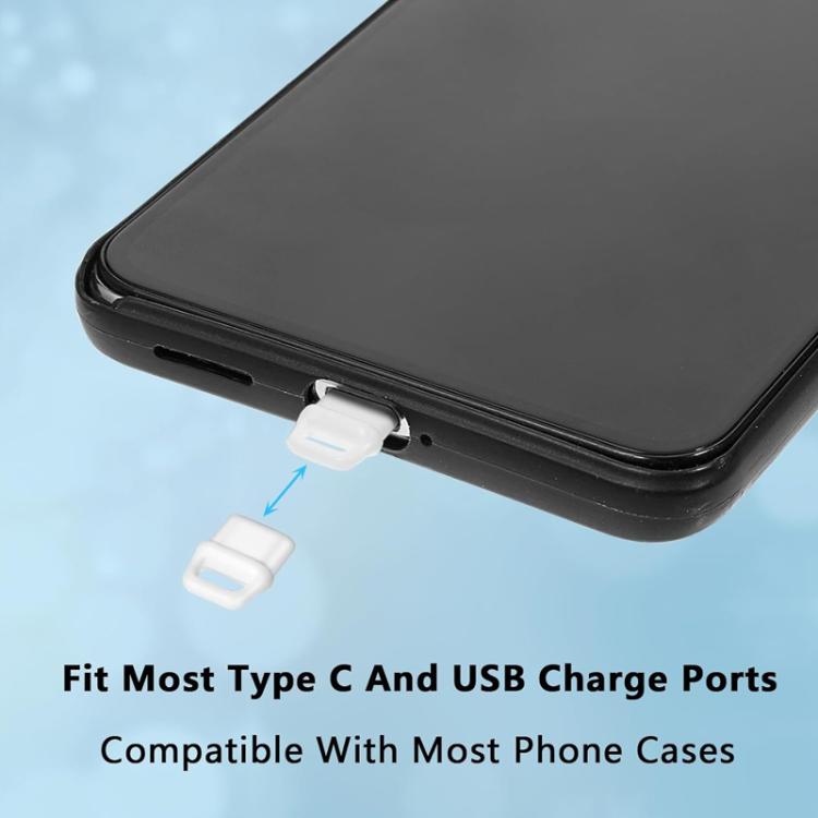 USB-C Charging Port Phone Dust Plug Lanyard Cleaning Brush Set(Black) by bashfashion