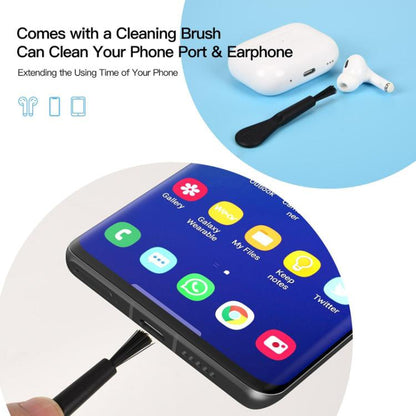 USB-C Charging Port Phone Dust Plug Lanyard Cleaning Brush Set(Black) by bashfashion