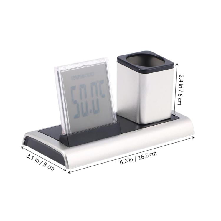 288A Multifunctional Colorful Calendar / Temperature Display LED Alarm Clock With Pen Holder(Silver) by bashfashion