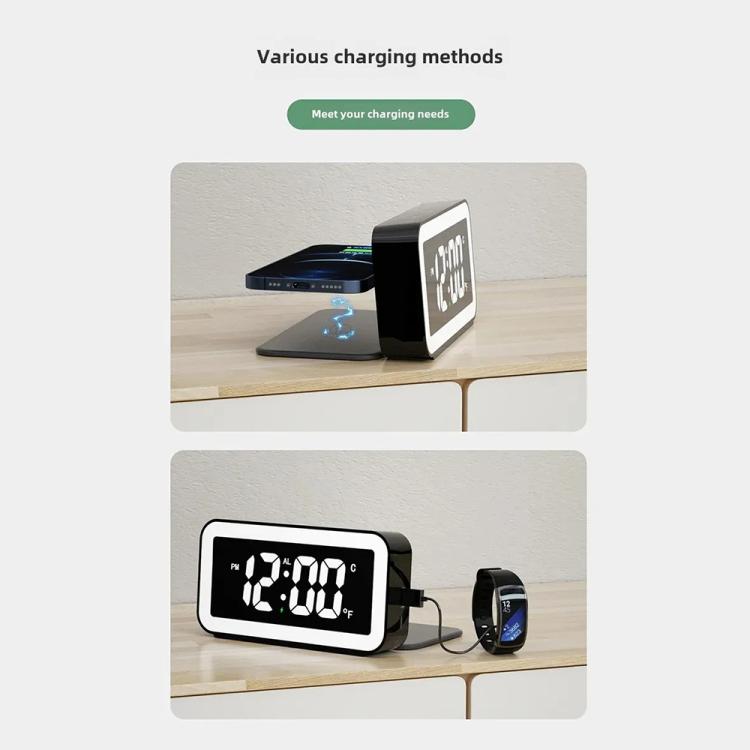 S281A LED Atmosphere Light Calendar / Temperature Display Clock With Wireless Charging Function(Black) by bashfashion