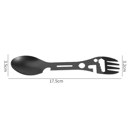 2pcs 10 In 1 Outdoor Camping Picnic Multifunctional Portable Fork and Spoon Tool(Black) by bashfashion