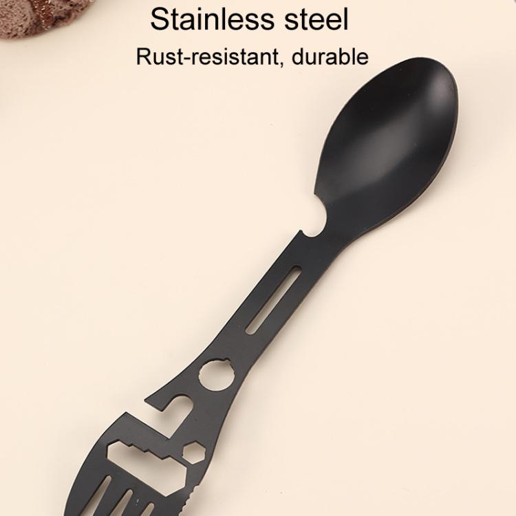 2pcs 10 In 1 Outdoor Camping Picnic Multifunctional Portable Fork and Spoon Tool(Black) by bashfashion