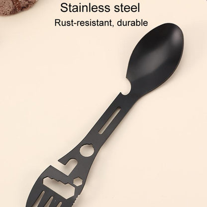 2pcs 10 In 1 Outdoor Camping Picnic Multifunctional Portable Fork and Spoon Tool(Black) by bashfashion