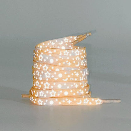 Reflective Stars Galaxy Shoelaces Glowing Rope Men Women Canvas Shoes Basketball Sneakers Accessories, Length: 140cm(Apricot) by bashfashion