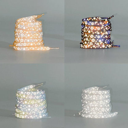 Reflective Stars Galaxy Shoelaces Glowing Rope Men Women Canvas Shoes Basketball Sneakers Accessories, Length: 140cm(Apricot) by bashfashion