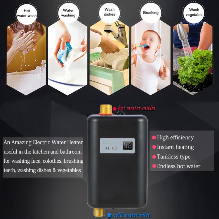3000W Small Tankless Electric Water Heater For Kitchen Bathroom UK Plug(Gold) by bashfashion
